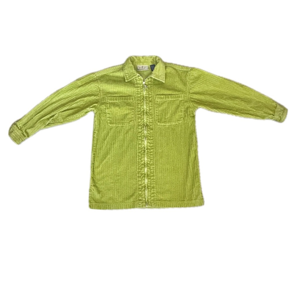 π§₯πΏ EXPRESS EXP JEANS Lime Green Wide-Wale Corduroy Shacket Overshirt Jacket XS - Picture 3 of 8